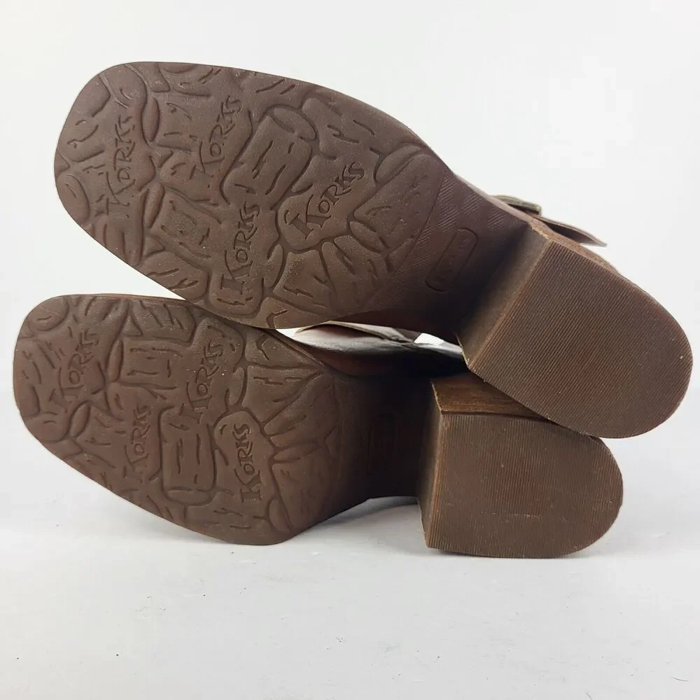 Korks Kari Ankle Booties Pull On Buckle Tan Comfort Padded Wooden 10 M